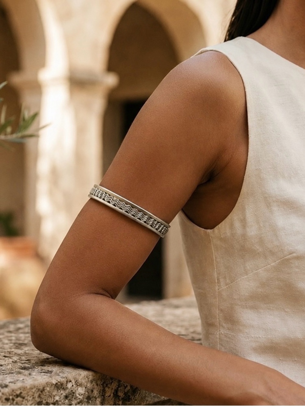 Set of 2  Arm Band Silver-Tone Cuff Bracelets